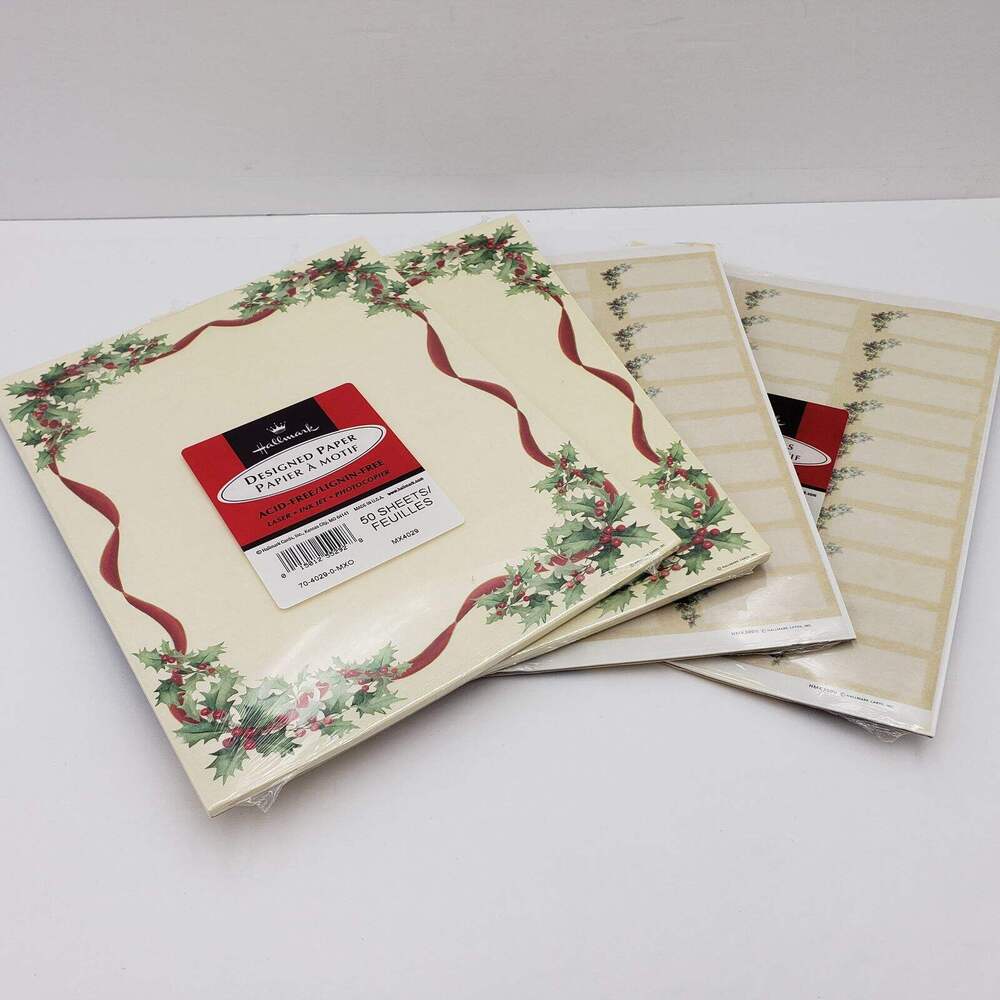 Hallmark Christmas Holiday Designed Paper Holly & Berries 100 Sheets 360 Labels
